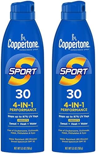 Coppertone Sport Sunscreen Spray  SPF 30 Spray Sunscreen  5.5 Oz, 2 Pack
